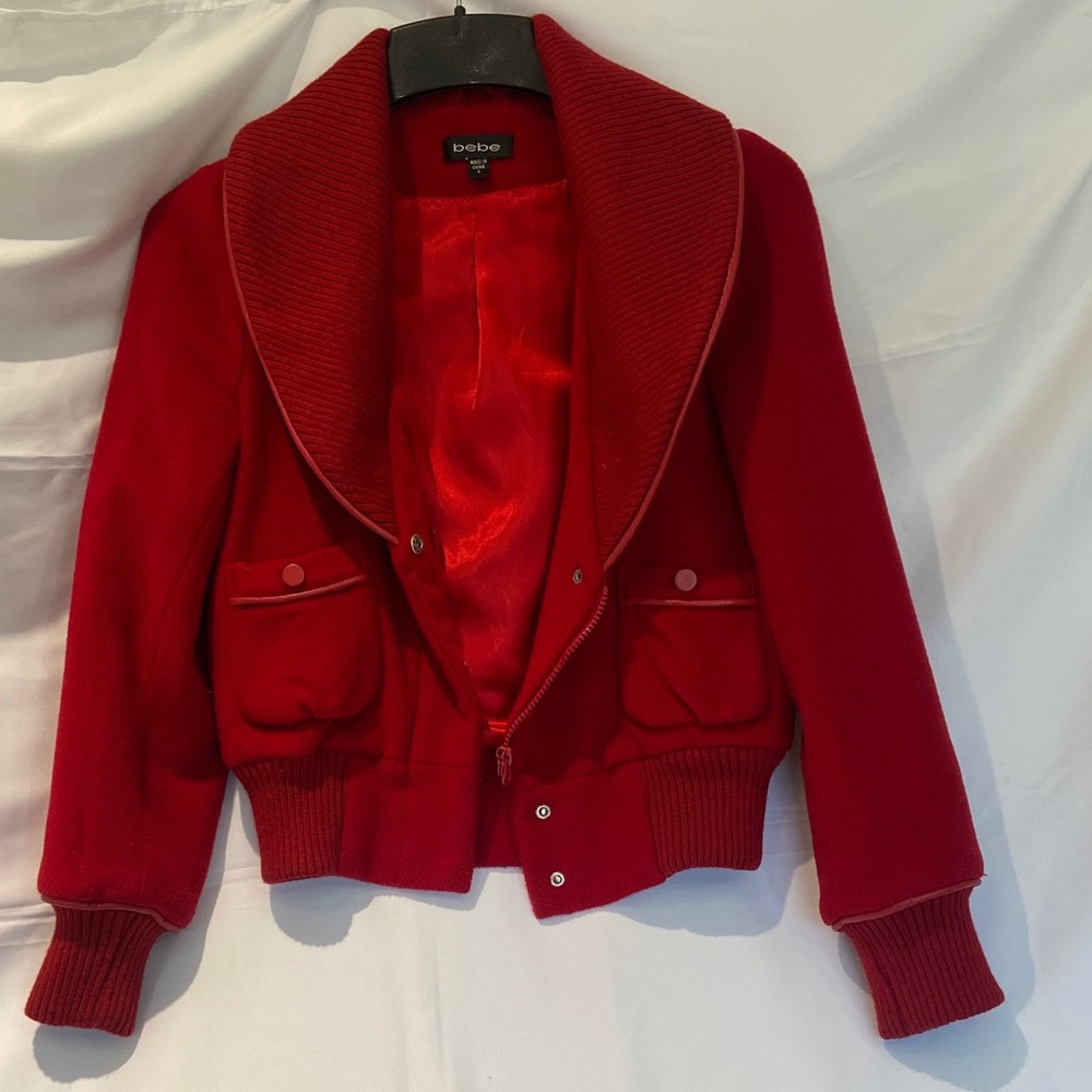 Bebe Bold Red Bomber Jacket